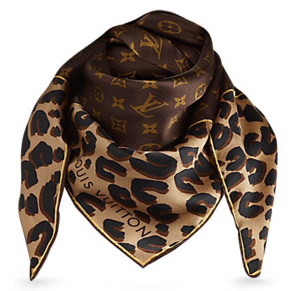 New Louis Vuitton Iconic Scarf Monogram Leopard Animal Print Silk Satin Scarf - Picture 2 of 16